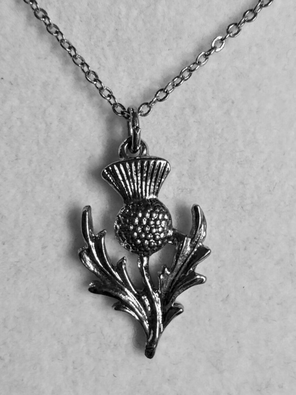Silver Tone Thistle Pendant Necklace - Silver Women Jewelry